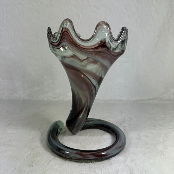 Vintage Murano Style Hand Blown Trumpet Coil pedestal Purple Art Glass Sculpture - Picture 2 of 10